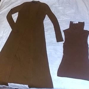 Whiskey Turtle neck tank and full length cardigan